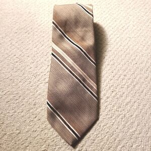 Christian Dior Monsieur Vintage Designer Striped Tie Luxury Brown Gold Cream
